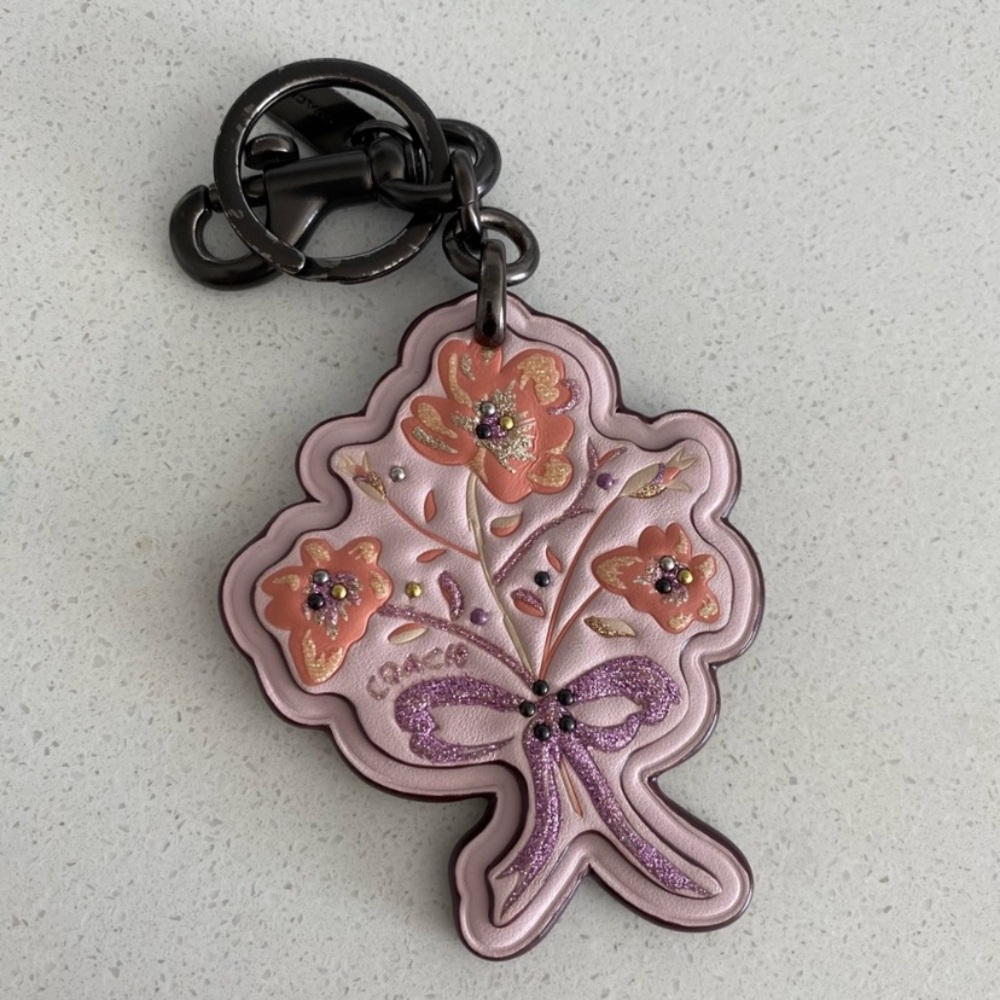 Coach Floral Wild flower Bouquet Keychain with Pink Purple Accents